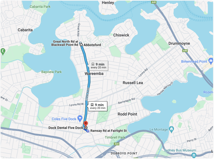 Bus route from Abbotsford to Dentist