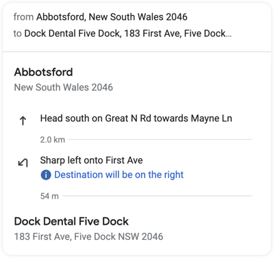 Detail driving direction from Abbotsford to Dentist