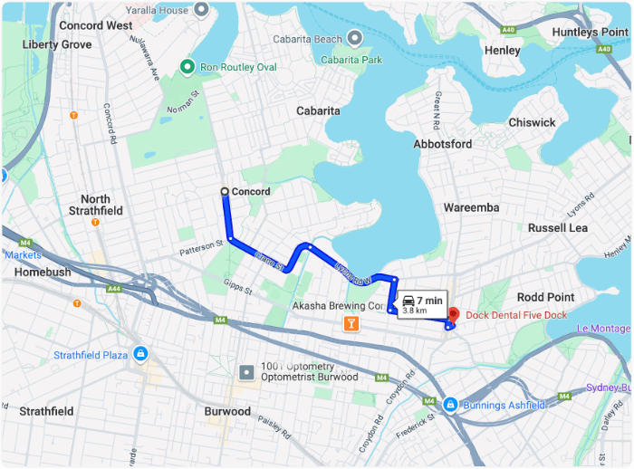 Driving map from Concord to Dentist